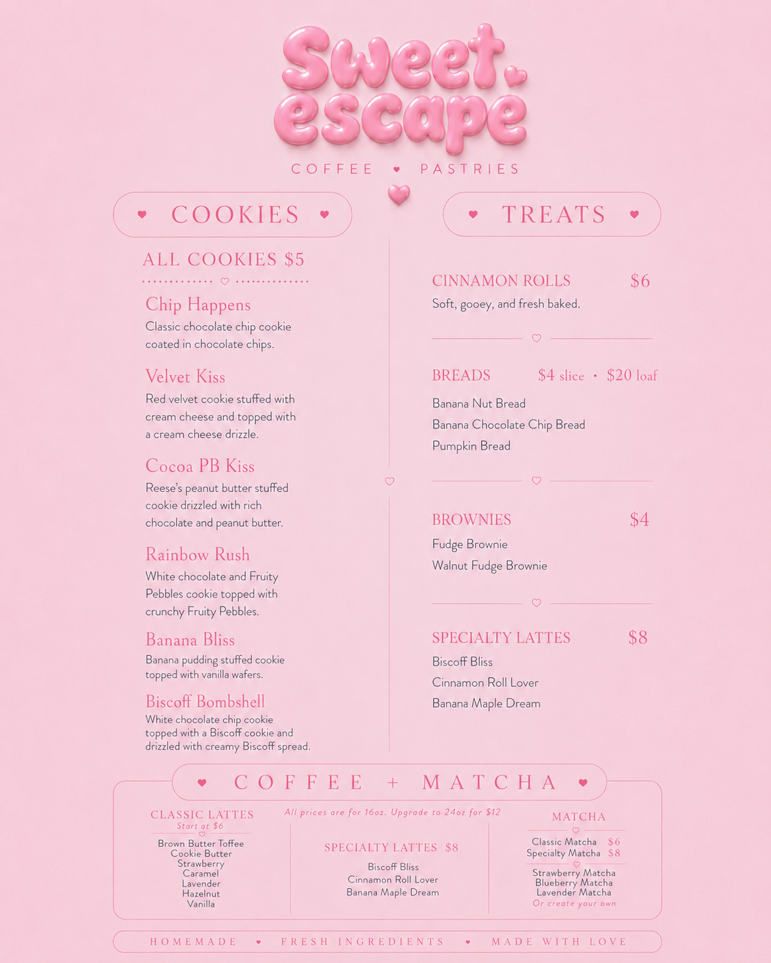 Sweet Escape Menu